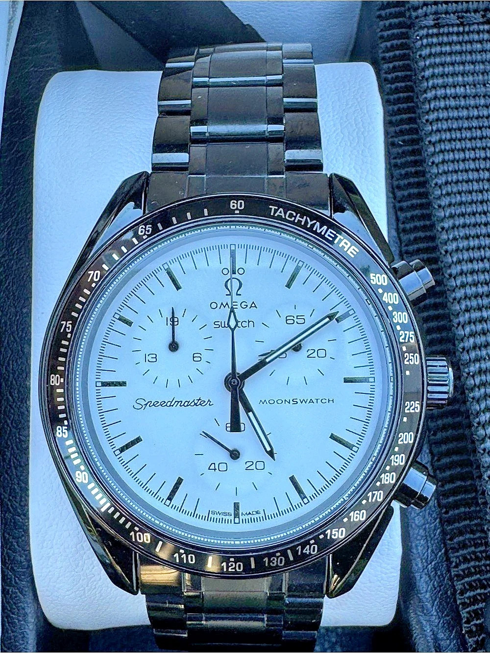 Mission to the Moon 1965 MoonSwatch Mod Chronograph Watch Black & White